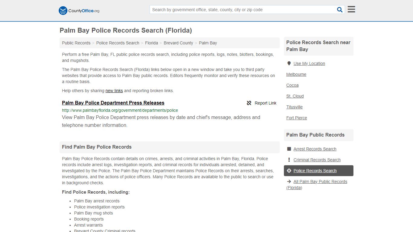 Police Records Search - Palm Bay, FL (Accidents & Arrest Records)